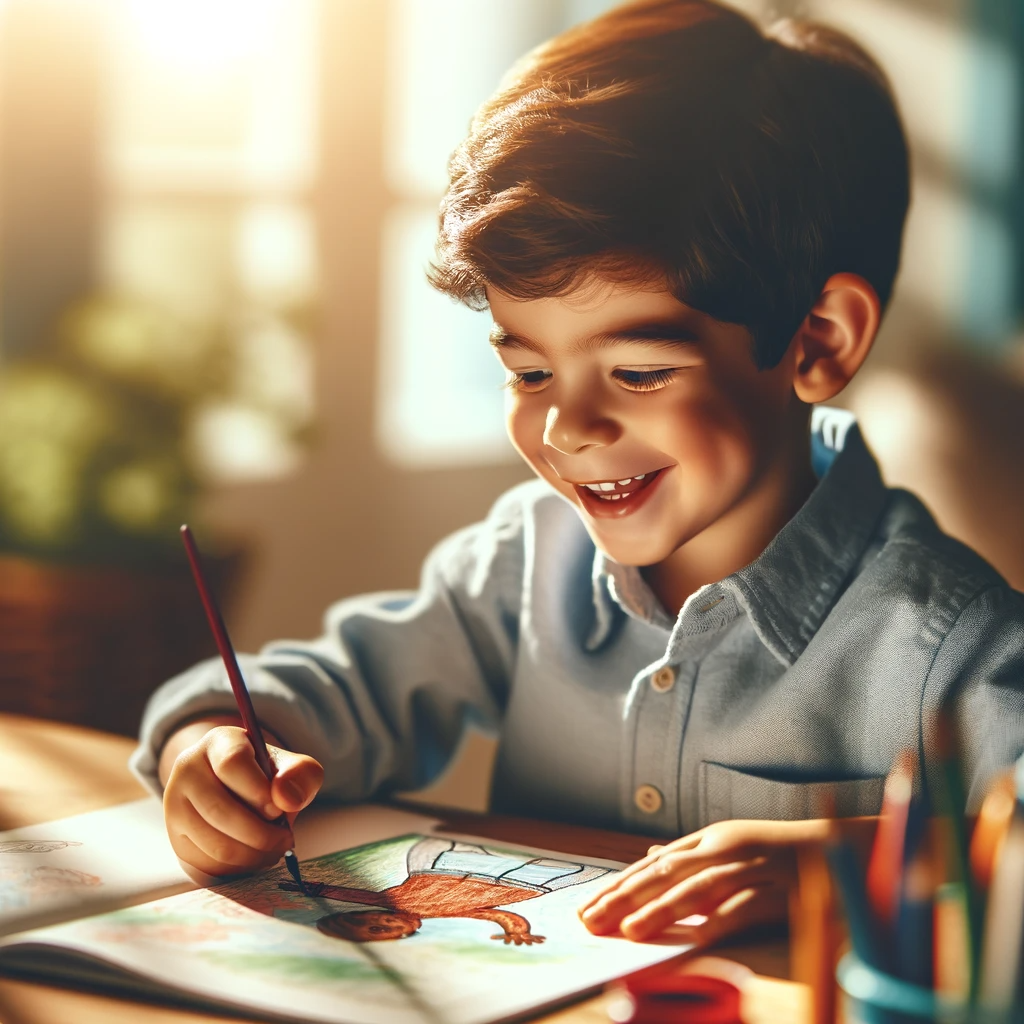 Children Painting on Coloring Books